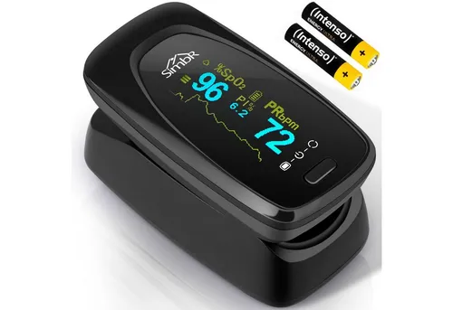 HAC24 Pulsoximeter Pulsoxymeter Finger Puls Messgerät Sauerstoff Blut SpO2, Inklusive Trageschlaufe, Tasche und Batterien