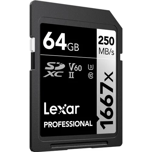 Lexar Professional 1667x UHS II SDXC 64GB V60 250MB/90MB - Speicherkarte der Kategorie 'Speicher' mit Hochgeschwindigkeitsleistung für beeindruckende 4K-Videos und hochauflösende Bilder.