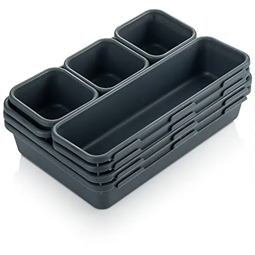 com-four® 8-teiliges Set Aufbewahrungsboxen - Schubladen-Organizer in 3 Größen - Aufbewahrungsbox für Schublade, Regal und Schrank (8-teilig - schwarz)