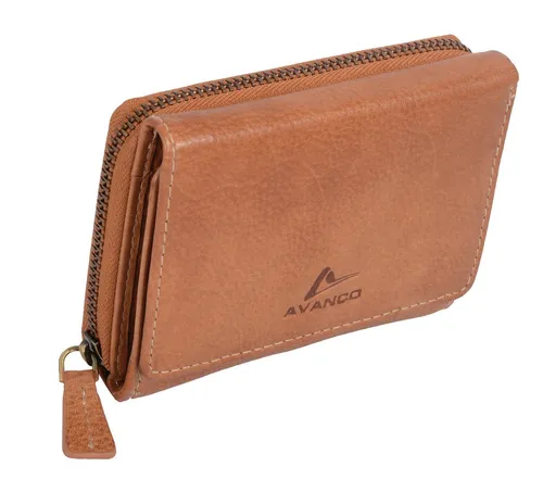 GlücksNugget Geldbörse Damen Leder Portemonnaie - Cognac - Elegante Geldbörse aus hochwertigem Leder mit 8 Kreditkartenfächern und 2 Reißverschlussfächern. Praktisch und stilvoll für den täglichen Gebrauch. Maße: 12,5x10cm. Ideal für die moderne Frau! 