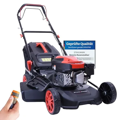 Stahlmann Benzinrasenmäher BR460 – 5,4PS mit Antrieb - Rasenmäher mit 46 cm Schnittbreite, ideal für große Gärten. Ausgestattet mit EasyClean-Funktion und 60L Fangkorb für müheloses Mähen und Entleeren.