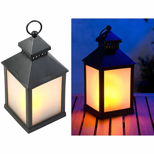 Lunartec LED-Laterne mit realistischem Flammenspiel und Timer, schwarz
