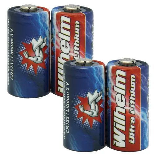 Wilhelm Lithium CR123 Fotobatterie Taschenlampe 3V CR123A NEU 4 x