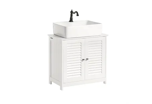 SoBuy Waschbeckenunterschrank FRG237 - Waschbeckenunterschrank in elegantem Weiß, mit pflegeleichter Oberfläche und variabel einsetzbaren Einlegeböden für optimale Stauraumnutzung im Bad.