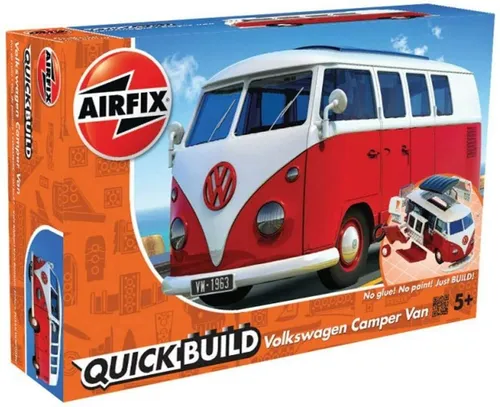 Airfix J6017 VW Camper Bully, rot, Auto Modell, Quick Build - Steckbausatz