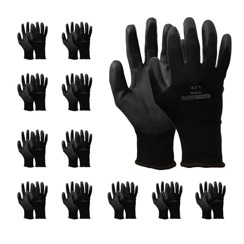 Stahlmaxx 12 Paar Arbeitshandschuhe Gr. L 9 KFZ Mechaniker Handschuhe Montagehandschuhe Polyester PU-Beschichtung