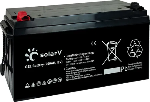 SolarV ® Gel Batterie 200Ah 12V - Wartungsfrei und Zyklusfest - Powerstation mit extrem hoher Zyklenfestigkeit und wartungsfreier Gel-Technik. Ideal für Solaranwendungen, Wohnmobile und Notstromversorgung. Längere Lebensdauer als Blei-Säure Batterien.