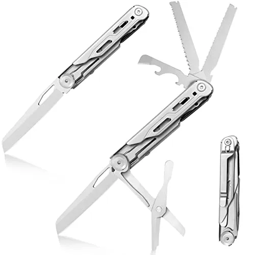 HONZIN 8 in 1 Klappmesser Edelstahl Multitool Taschenmesser mit Glasbrecher, Säge, Flaschenöffner, Dosenöffner, Abisolierzange, Silberne Taschenmesser Camping Überlebensmesser