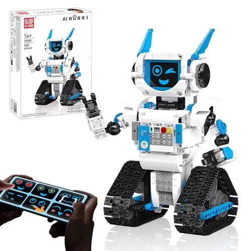 Mould King 15089 AI Roboter Klemmbausteine Bausatz Kit, 530+ PCS STEM Intelligente Roboter Spielzeug, mit APP-Steuerung und Sprachinteraktion, LED-Gesichtsausdrücke-Display, Track Chassis - Blau