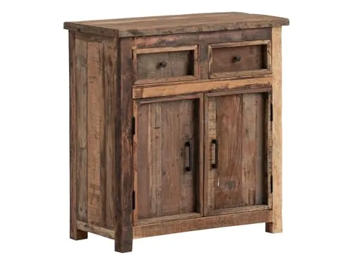 Woodkings Kommode Sumatra - Recyceltes Altholz Unikat - Kommode & Sideboard aus 100% recyceltem Altholz, rustikaler Landhausstil mit einzigartigen Details. Bietet viel Stauraum mit 2 Türen und 2 Schubladen – ideal für Flur, Wohnzimmer oder Schlafzimmer.