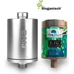 rivaALVA Wasserfilter ALVA Skin & Hair Duschfilter - Filter für sauberes Duschwasser, schont Haut und Haare. Biologisch abbaubares Gehäuse aus natürlichen Rohstoffen für ein Wellness-Erlebnis beim Duschen.