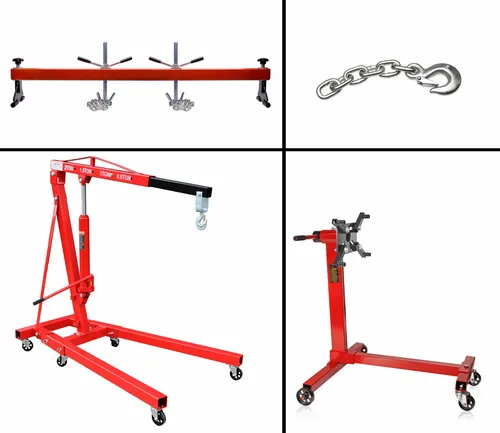 Motorkran 2 To Motorheber - Hydraulischer Getriebeheber 500 KG - Motorheber 2000 Kg klappbar, ideal für Platzsparende Werkstätten. Mit präzisem Ablassventil und drehbaren Rollen für einfache Handhabung.