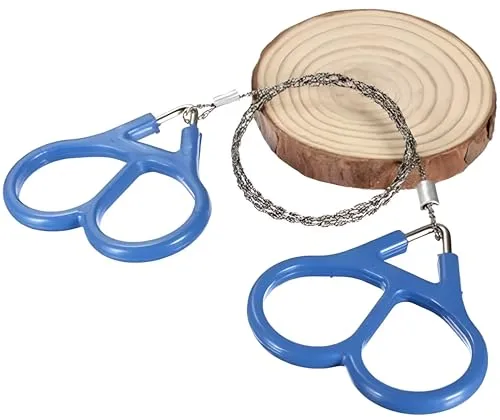 Drahtsäge aus Edelstahl mit Griffen incl. Zip Beutel, 65 cm Klingenlänge, verbesserte Seilsäge für Holz, Kunststoff, klein, handlich, schnell verstaut für Outdoor, Camping