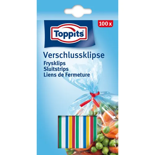 Toppits Verschlussclips Mehrfarbig, 100 St. - Praktische Verschlussclips in verschiedenen Farben für eine sichere und einfache Aufbewahrung von Lebensmitteln. Ideal für den Alltag in der Küche.