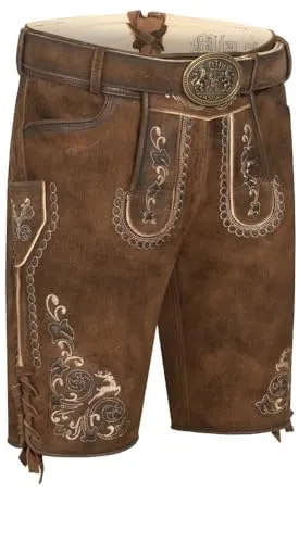 Nübler Lederhose Herren - Kurze Lederhose, Landhaustil - moderen bayrische Tracht, Größe:54, Braun