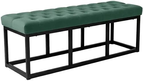CLP Sitzbank Polson Samt mit Metallgestell - Stilvolle Polsterbank in Grün, 120 cm - Elegante Sitzbank aus 100% Polyester mit hochwertiger Steppung und robustem Metallgestell. Ideal für jeden Raum, bequem und in verschiedenen Farben erhältlich.