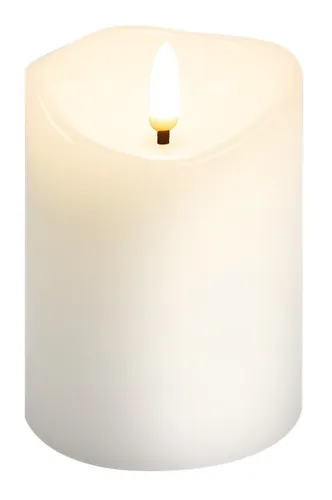 Goobay LED-Echtwachskerze, weiß, 7,5 x 10 cm - mit Timerfunktion und 3D-Flammenkegel, batteriebetrieben, warmweiß (2700 K) 77774