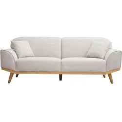 Skandinavisches Sofa aus beigem Stoff mit Samteffekt und hellem Holz 3-Sitzer freema