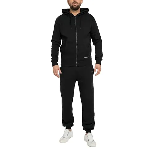 Basisstoff Laufkumpel Herren Jogging Anzug XXL in Schwarz - Streatwear Trainingsanzüge für Herren, komfortabel und atmungsaktiv aus hochwertiger Baumwolle - ideal für Sport und Entspannung.