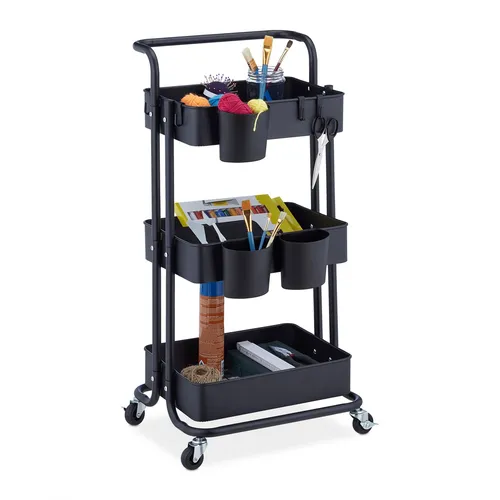 Rollwagen Küchenwagen Servierwagen mit 4 Rollen - Küchenwagen mit 3 Ablagen, ideal für flexible Aufbewahrung und Servieren. Mobiler Mehrzweckwagen aus robustem Stahl, perfekt für jede Küche.