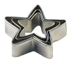 LARES Terrassen-Ausstecher/Ausstechform aus Weißblech - 3-teiliges Set - Motiv: Stern (5 Zacken) - Ø ca. 3,5-5 cm, H: ca. 1,7 cm - Made in Germany
