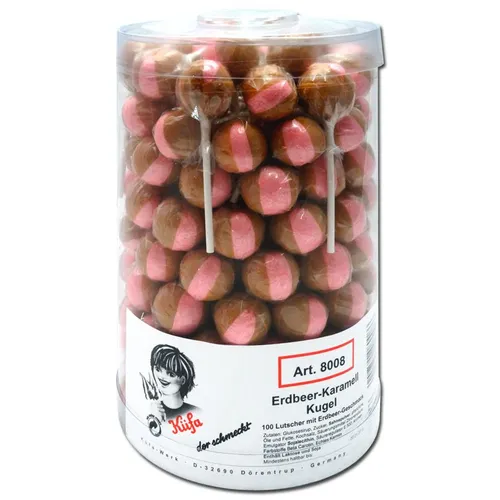 Küfa Erdbeer-Karamell-Kugel - 100 Stück - Fruchtgummis/Lakritze mit köstlichem Erdbeer- und Karamellgeschmack, ideal für Partys oder als süße Nascherei für Groß und Klein.