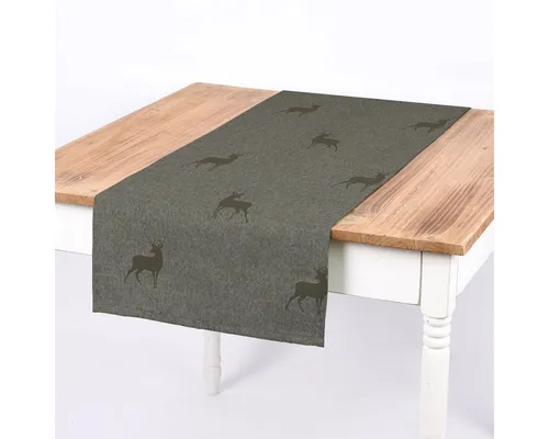 SCHÖNER LEBEN. Tischläufer mit dunklen Hirschen von SCHÖNER LEBEN.