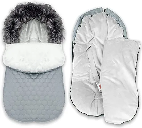 Kuscheliger Winter Fußsack für Kinderwagen & Babyschale 48 x 90 cm (Grau) - Ideal für kalte Tage: Der kuschelige Fußsack für Kinderwagen und Babyschalen bietet Komfort und Schutz. Mit wasserabweisendem Außenmaterial und passgenauer Form für optimale Sicherheit.