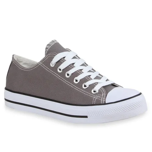Mytrendshoe Damen Sneakers Sportschuhe 97316 Freizeit Stoffschuhe, Farbe: Grau, Größe: 36