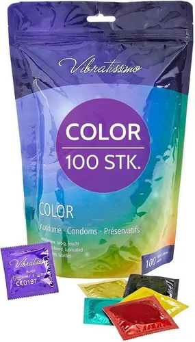 VIBRATISSIMO Color Kondome 100er Pack - Gefühlsecht & Extra Feucht - Kondome für Männer, extrem dünn mit nur 0,07 mm für intensives Haut-an-Haut-Vergnügen und bunte Abwechslung beim Liebesspiel.
