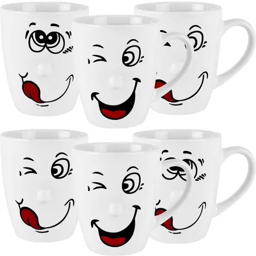 Kaffeetassen Gesicht 6er Set - 350ml Volumen - Thermobehälter mit lustigem Design, ideal für Kaffee, Tee oder Kakao. Hält Getränke länger warm und ist spülmaschinen- sowie mikrowellengeeignet.
