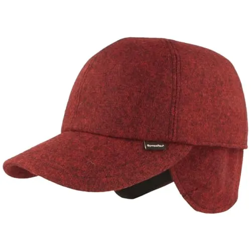 Breiter Herren Winter Baseball-Cap Schirmmütze Baseball Kappe mit Sympatex Membran & ausklappbarem Ohrenschutz – aus Wolle mit weichem Innenfutter - Rot Gemustert 63