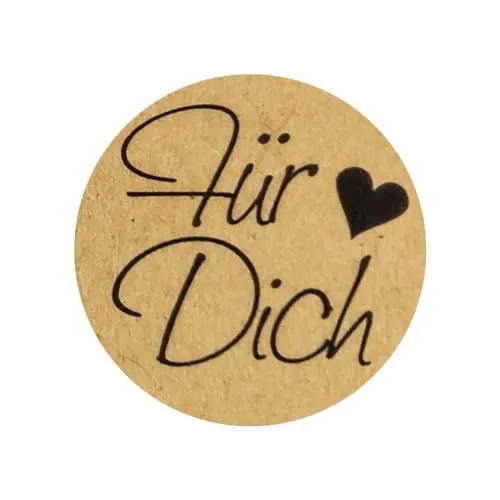 Ideen mit Herz Kraftpapier-Sticker | Für Dich | Ø 2,5cm | Etiketten-Aufkleber auf Rolle | 500 Stück | ideal für Hochzeit, Geburtstag, Dankeskarten, Einladungen, Grußkarten