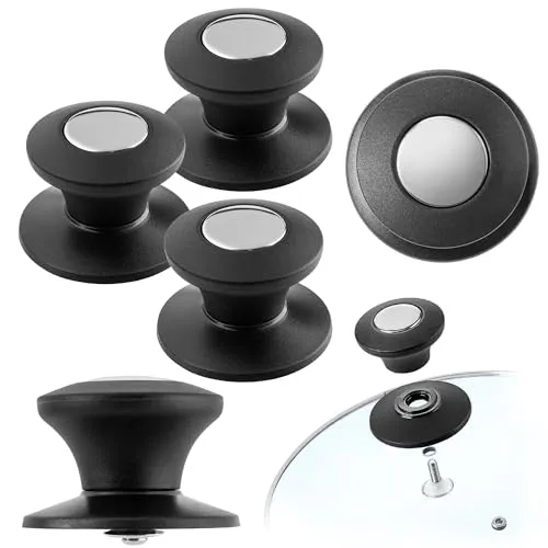 KADAX Topfdeckelgriff, feuerfester Deckelknopf aus Kunststoff und Edelstahl, universaler Haltegriff für Topfdeckel, Topfdeckelknopf für Glasdeckel (3 Stück, Schwarz-Silber)