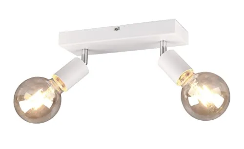 Reality Leuchten Spotbalken Vannes R80182031 - Lampen: 2-flammiger Spotbalken in elegantem Weiß matt, dreh- und schwenkbare Spots für flexible Beleuchtung, exklusive Leuchtmittel.