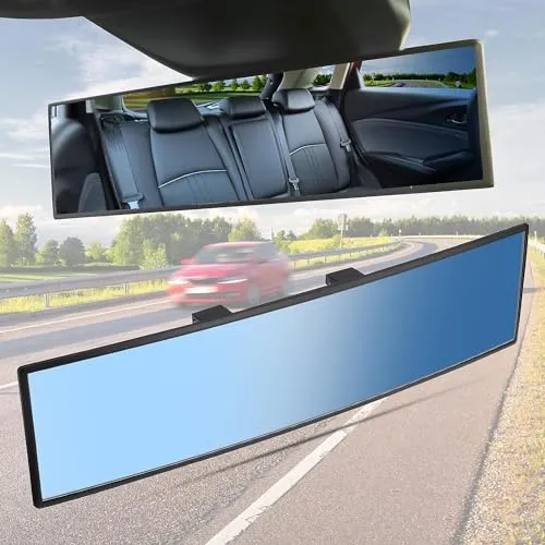 SAULMANN Auto Rückspiegel, 308 x 78mm Autospiegel Große Vision Weitwinkel Panorama Auto Innenspiegel Ersatz Blendschutz Rückspiegel Universal Auto Spiegel für Autos, SUVs, LKWs (Blau)