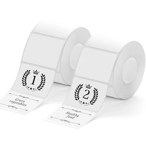 Logei Etiketten,2 Rollen 40 * 80 mm Etikettendrucker selbstklebend Thermo Etiketten,Adressaufkleber Wasserdicht Etikettenband Papier für Etikettiergerät Ersatz,kleine Unternehmen,Schule, Büro