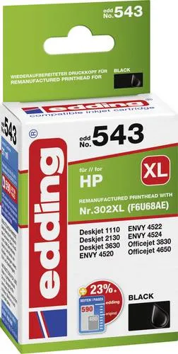 edding Druckerpatrone EDD-543 - Schwarz, 21 ml, ersetzt HP 302XL (F6U68AE), umweltfreundlich und 590 Seiten Reichweite