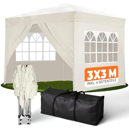 Kronenburg Faltpavillon 3x3m - Wasserdicht mit UV-Schutz 50+ - Gartenlauben: 100% wasserdicht mit versiegelten Nähten, UV-Schutz 50+, inkl. 4 Seitenteilen und Zubehör für einfachen Aufbau - ideal für jede Veranstaltung im Freien.