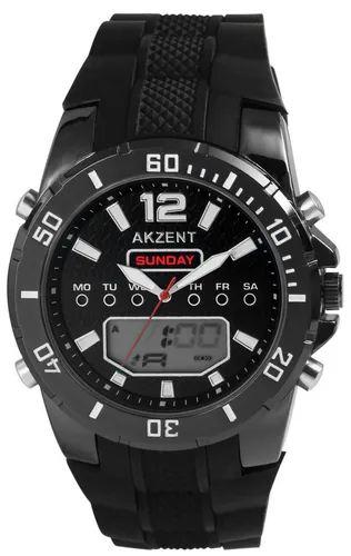AKZENT Quarzuhr – Sportliche Herrenarmbanduhr - Armbanduhren mit analog-digitaler Anzeige, Wasserdichtigkeit bis 3 bar und Funktionen wie Stopp- und Alarmfunktion. Ideal für aktive Männer.