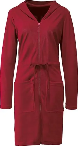 Erwin Müller Damen-Bademantel Limbach mit Kapuze Leichtfrottier weinrot Größe 44/46