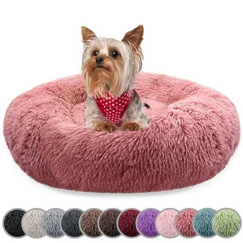 bluzelle Hundebett für kleine Hunde & Katzen – Rosa Rundkissen 50cm - Pflegeleichtes Hundekissen mit waschbarem Bezug und rutschfester Unterseite. Ergonomisches Design für maximalen Komfort und sicheren Halt. Ideal für kleine Hunde und Katzen.