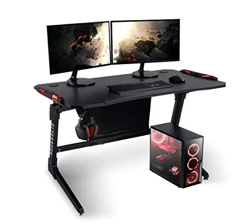 ELITE Gaming-Tisch Rocksolid - LED-Beleuchtung & Sichtschutz - Computertisch mit RGB LED-Beleuchtung, Rückwand-Sichtschutz und bis zu 250 kg belastbar. Ideal für Gamer, die Komfort und Stil vereinen möchten.