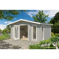 Gartenhaus Outdoor Life Elgin 44 Set Gold - Gartenhaus mit Satteldach und isolierverglasten Fenstern, ideal für Gartenliebhaber, inklusive Fußboden für zusätzliche Stabilität.