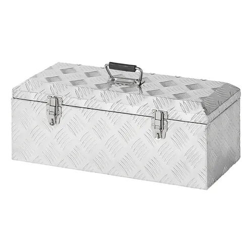 Alu Werkzeugbox Transportkiste 57x24,5x22cm – Abschließbar und Robust - Robuste Deichselbox aus Aluminium Riffelblech mit Gummipuffer. Inkl. 2 Schlüsseln, abschließbar und ideal für die sichere Aufbewahrung von Werkzeugen unterwegs.