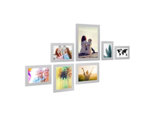 PHOTOLINI Bilderrahmen 7er Set breite Rahmen 10x15 bis 21x30 cm, extra Zubehör, (7 Rahmen), im modernen Stil für Ihre stilvolle Wanddekoration