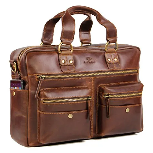 ALMADIH Damen Businesstasche 15 Zoll aus Echtleder mit Laptopfach - Elegante 15 Zoll Aktentasche aus hochwertigem Rindsleder mit vielen Fächern für optimale Organisation. Ideal als Umhängetasche oder für den täglichen Business-Einsatz.