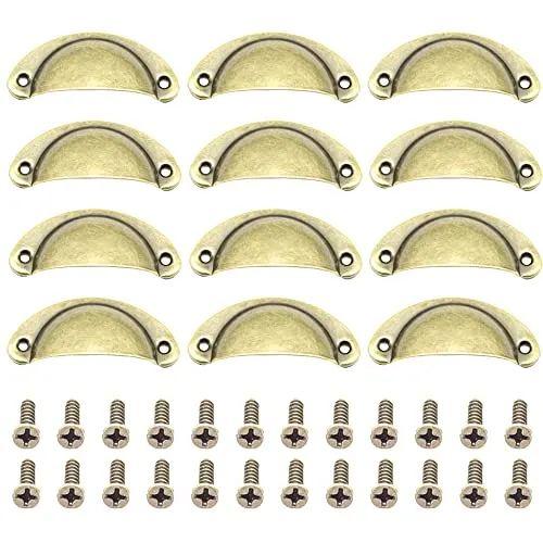 CEEYSEE 12 Stück Muschelgriff Möbelgriffe Set 81 X 35mm Antik Vintage Schrank Griffe Mit Schrauben für Küche Kabinett Kleiderschrank Schublade (KLSQ/Bronze)
