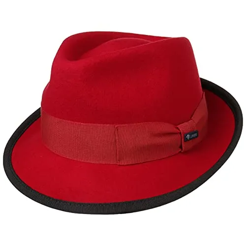 Lipodo Classic Wool Trilby Filzhut Damen Herren Wollhut Made in Italy Hut aus Wollfilz Trilbyhut Fedora Sommer Winter rot XL (60-61 cm)