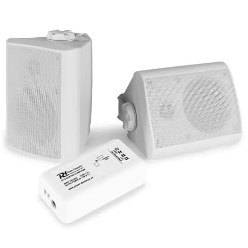 Power Dynamics BGO40, Wand Lautsprecher Boxen, Set mit Bluetooth Verstärker, 100 Watt, 2 Wege Wandlautsprecher mit Wandhalterung, Festmontage an Wand und Decke für Zuhause, Gastro, Bars - Weiß